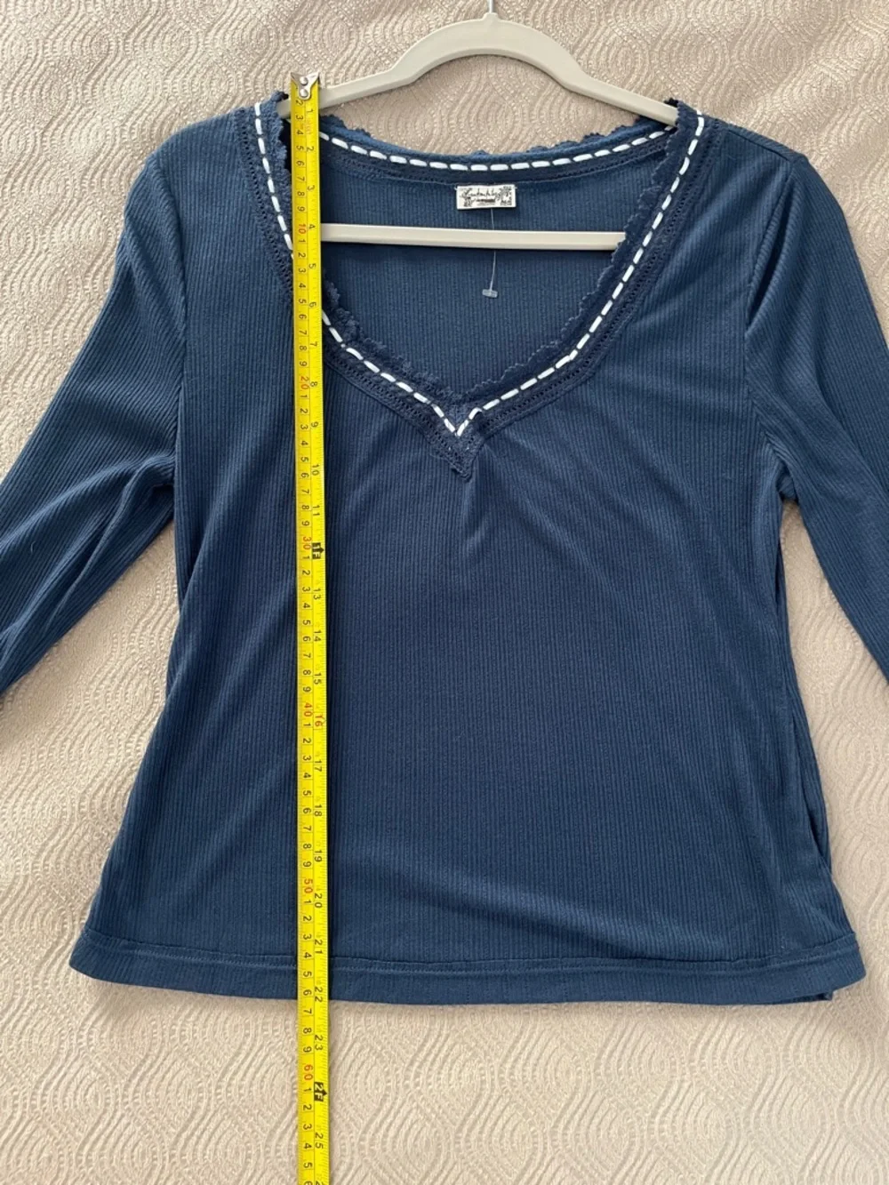 Free People Only You Long-Sleeve Navy only Ribbed Lace-Trim Top size